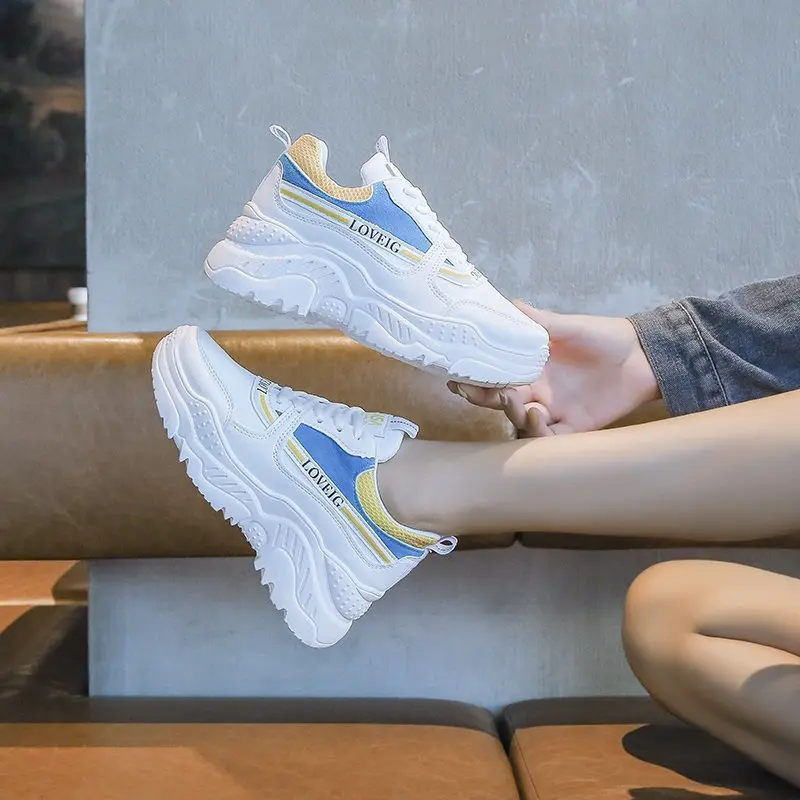 

Size 46 Women Vulcanized Shoes Explosive Spring/Autumn Thick-soled Sneakers Ins Wild Casual Students Breathable Mesh Shoes Women