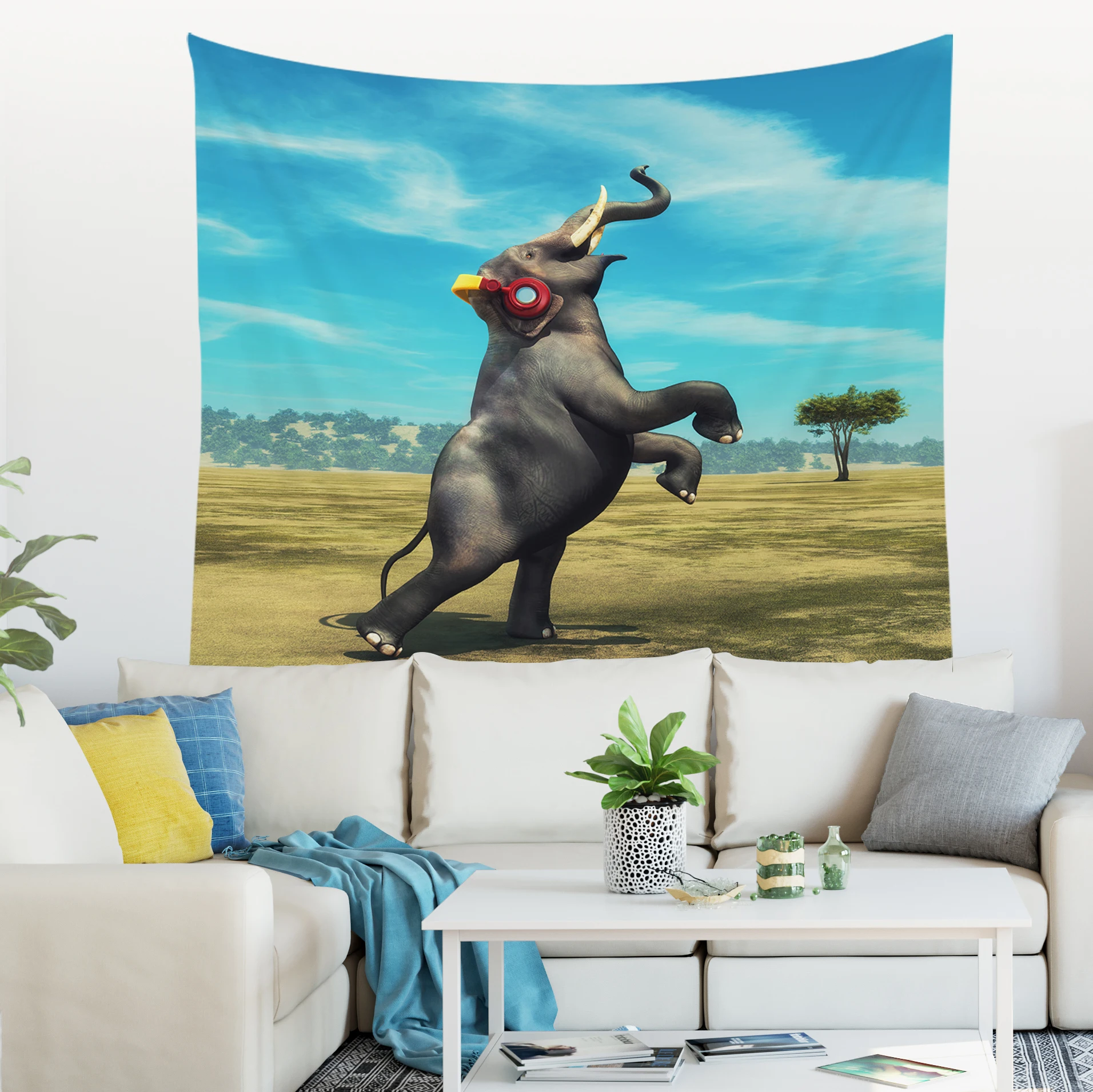 

Tapestry Wall Hanging Bedroom Decor Blanket 3D Animal Pattern Background Illustrations Mural Decoration Elephant Tapestries