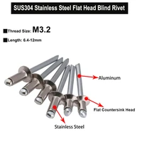 30pcs m3 2x6 4mm 12mm sus304 stainless steel countersunk head blind rivets aluminum core self plugging rivet nail blindniete