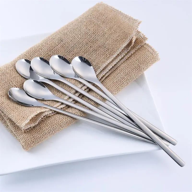 6 шт Нержавеющая сталь ложка ложки с длинной ручкой Кофе набор чайных ложек