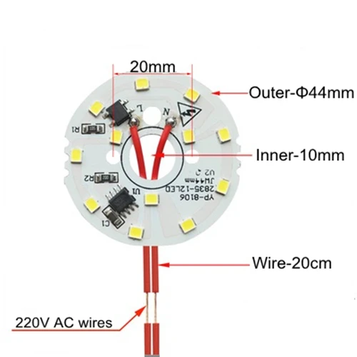 

10Pcs Sample 220V SMD 5W 44mm White Light LED Lighting Board Pannel Source Beads Aluminum Plate Base