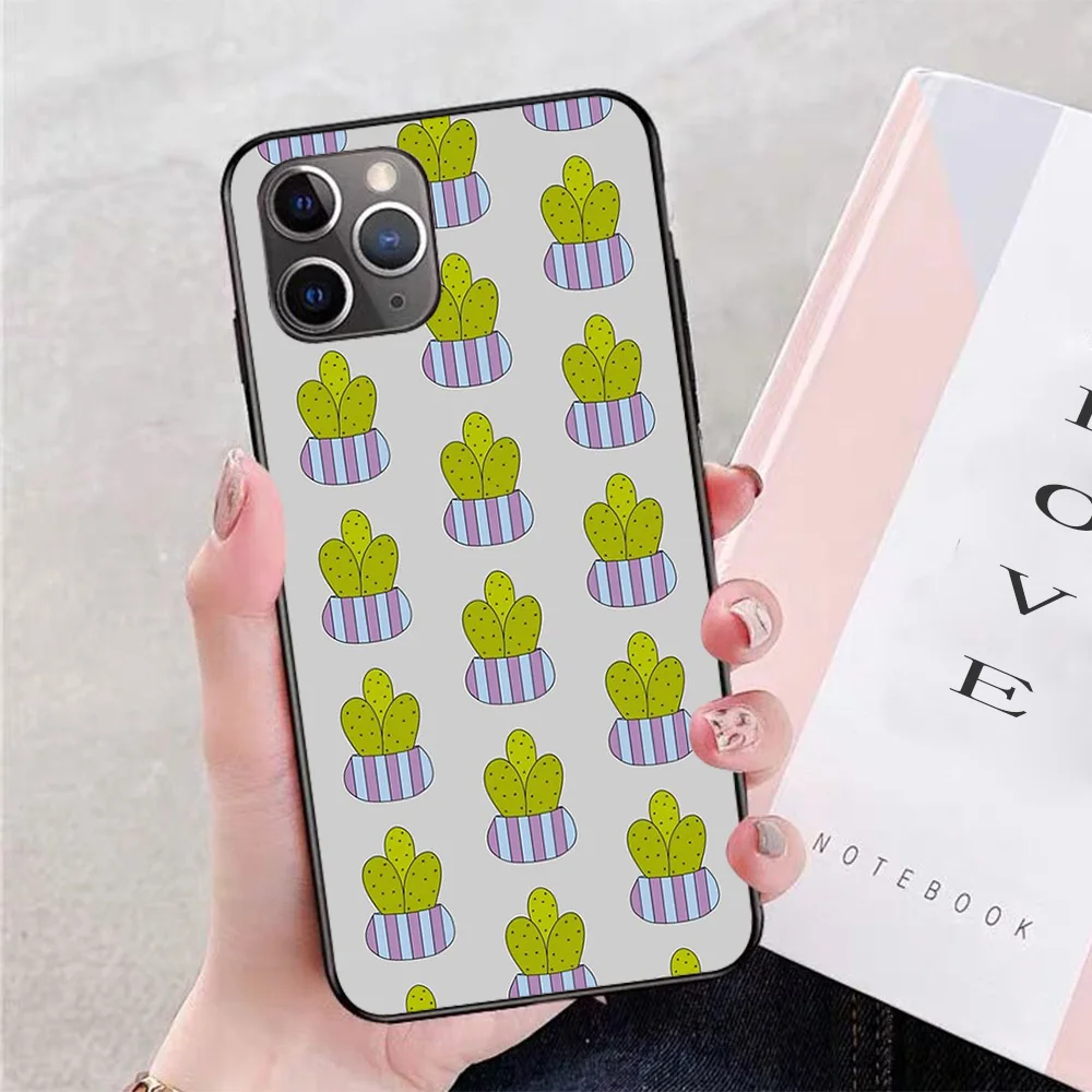 

For iPhone Cute Cactus Design Cacti In A Striped Pot Soft TPU Border Apple iPhone Case