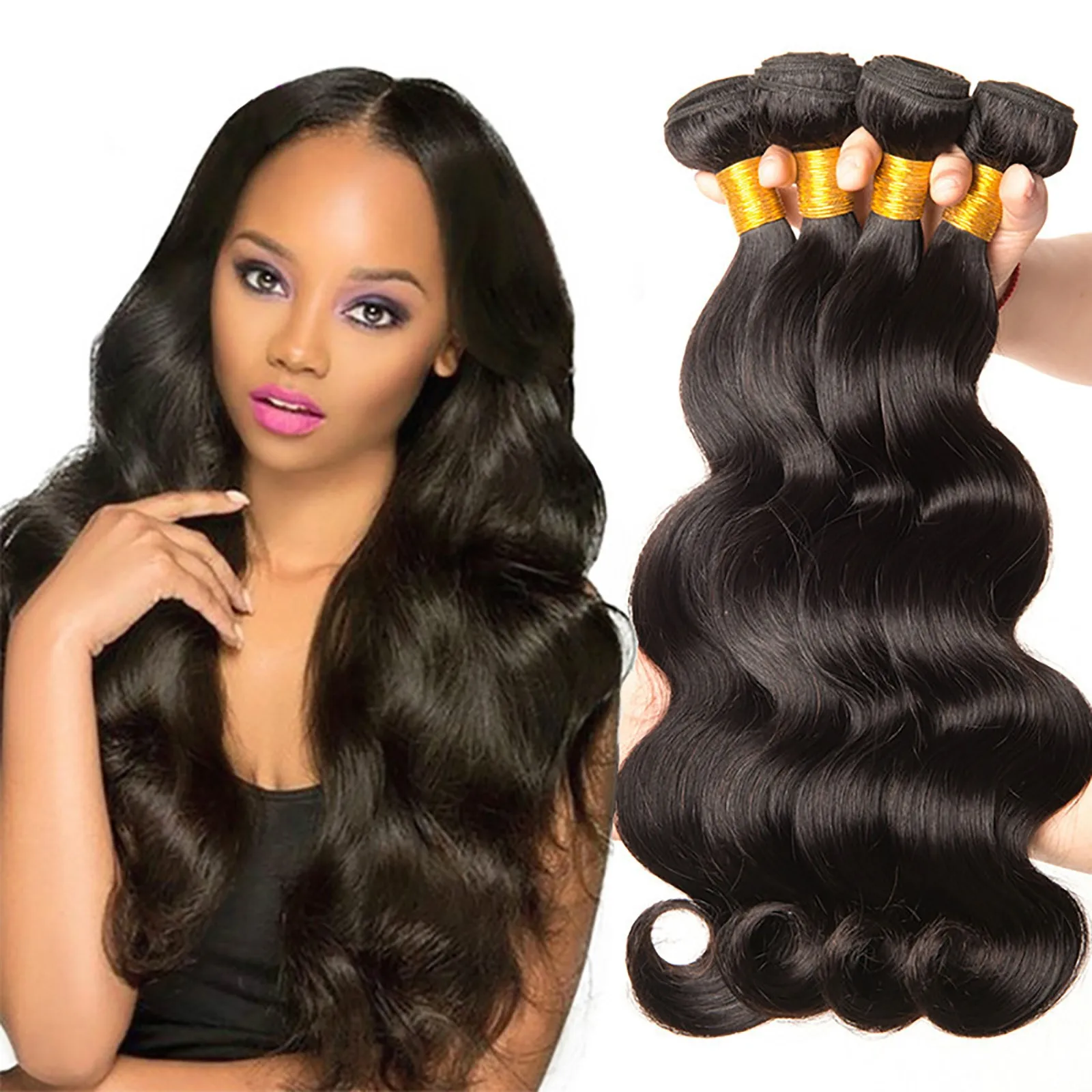 

Human Hair Bundles Brazilian Hair Weave Bundles Natural Black Color Wavy Hair with Closure Remy 100% Human Hair Bundles Frontal