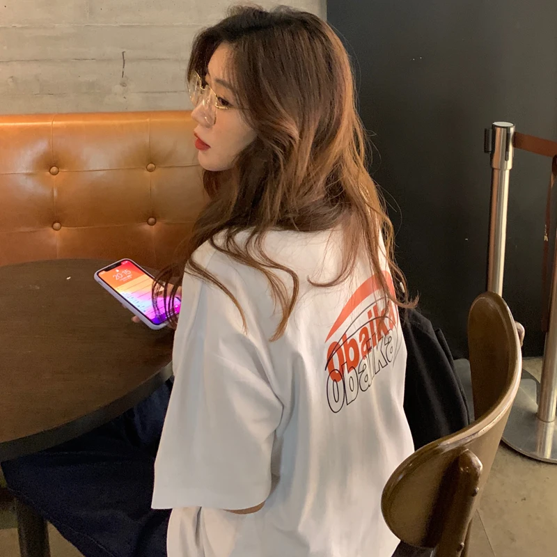 Футболка женская с коротким рукавом свободная модная в гонконгском стиле