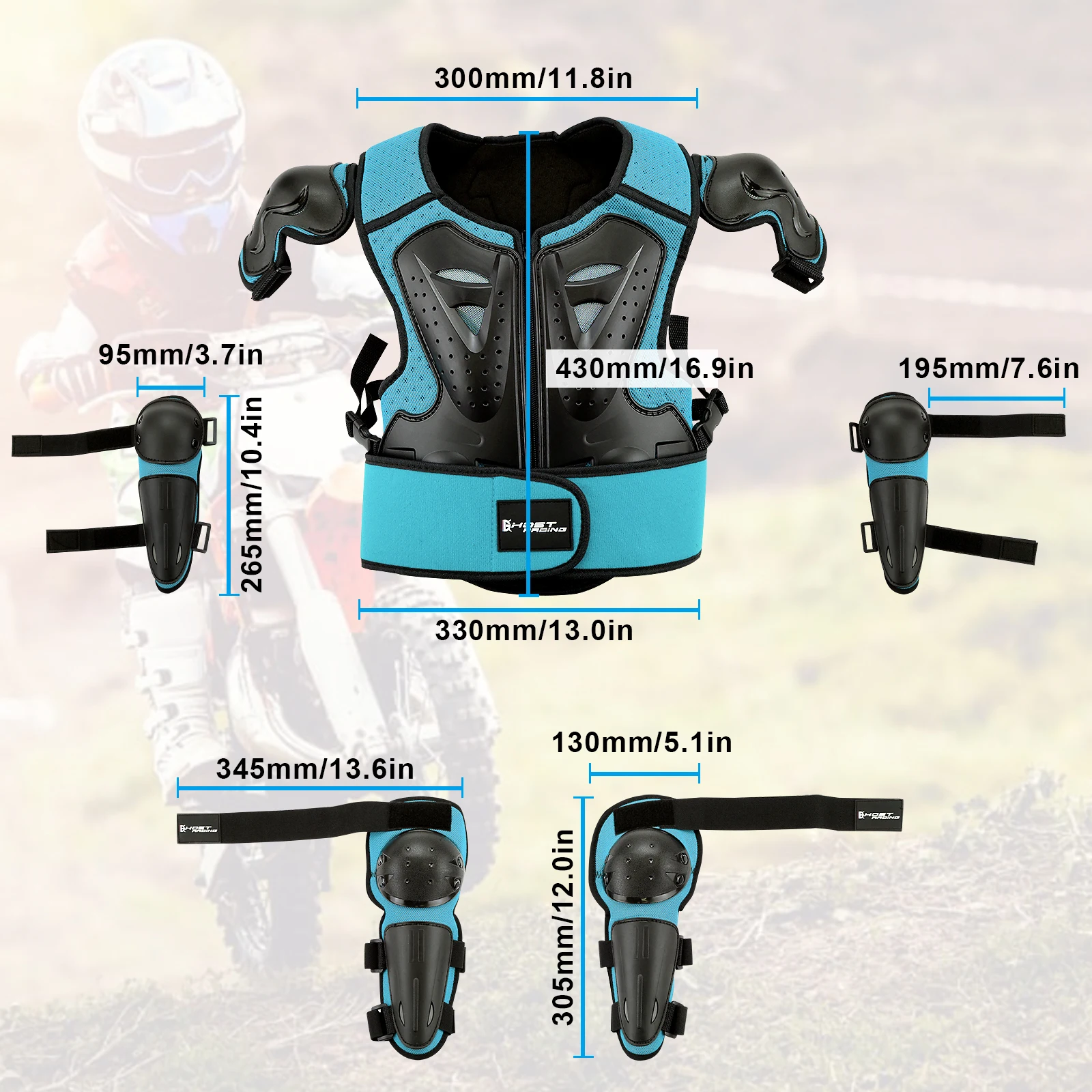 

Children 5-13 years old body chest spine protector protective vest with shoulder strap knee protection arm protection motorcycle