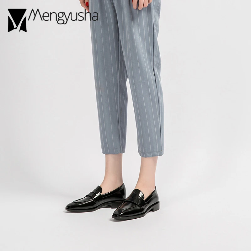 Женские кожаные мокасины оксфорды на низком каблуке эспадрильи с квадратным