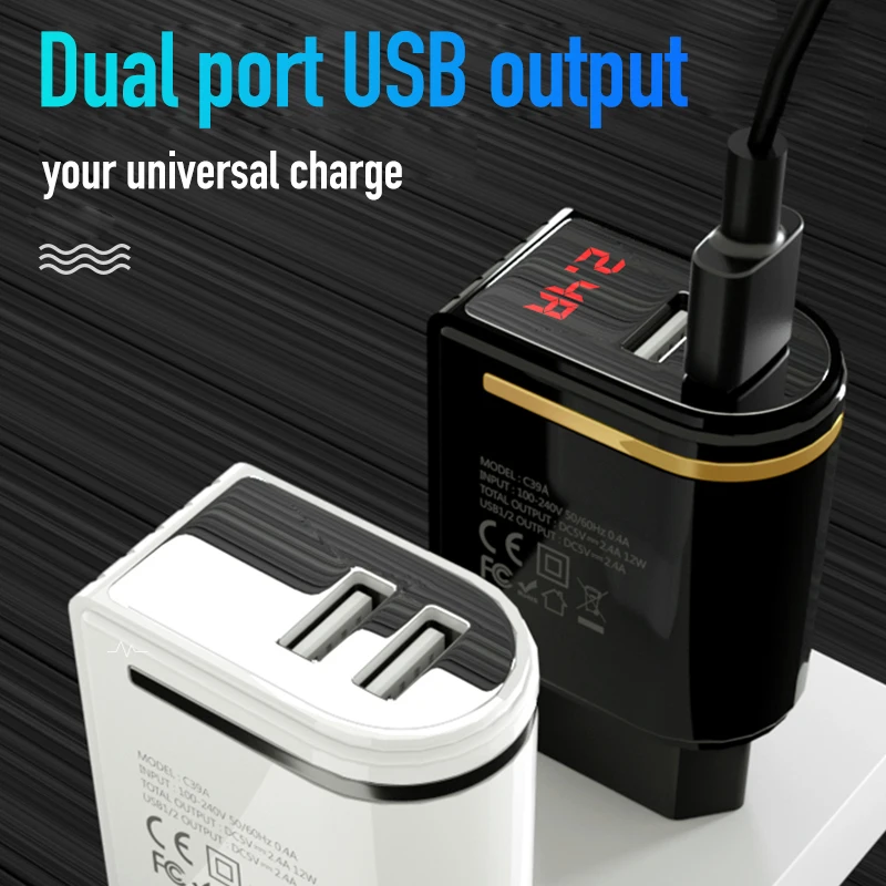 Светодиодный дисплей 2 USB зарядное устройство для iPhone X 8 7 iPad быстрое настенное EU