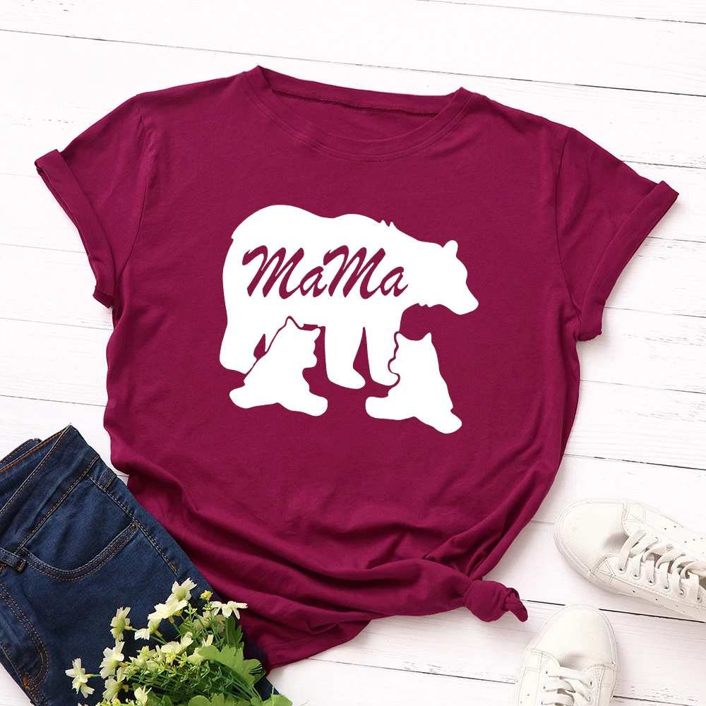 

Graphic T Shirts for Women Cotton Short Sleeve Tee Female Shirt Tops Summer Casual Print Clothes Gifts Mama Love Bears Family