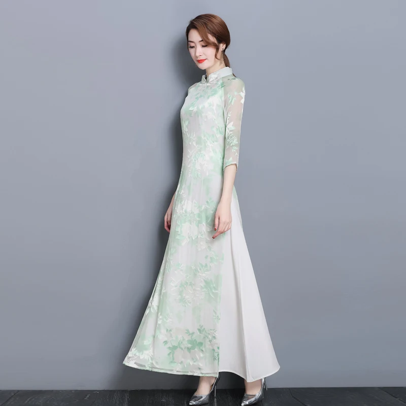 2 цвета вьетнамский Aodai традиционная одежда Ao Dai платья по колено Восточный Vietmam