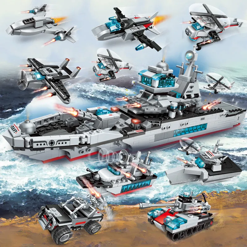 Military Modern War Ship Fighter Building Blocks Armored tank Model Ocean Cruiser Bricks Battleship Toys For KIDS | Игрушки и хобби