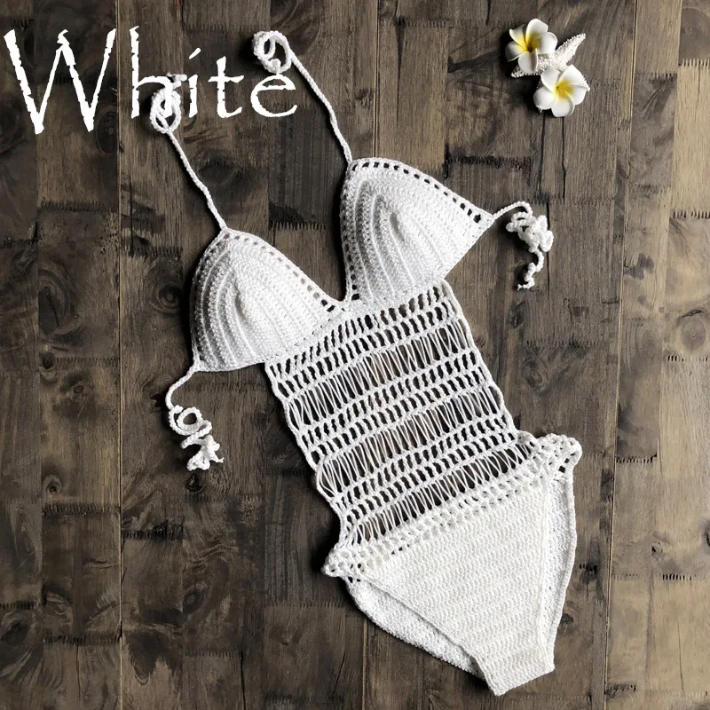 

2021 Crochet One Piece Backless Sexy Monokini High Cut Jumpsuit Knitting Bikini Set Swimwear Swimsuit Beachwear Bathing Suit