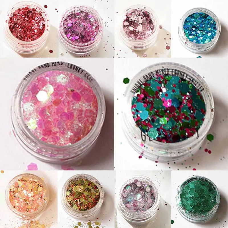 Новинка 2019 гибридные блестящие круглые цветные баночки с блеском для ногтей тени