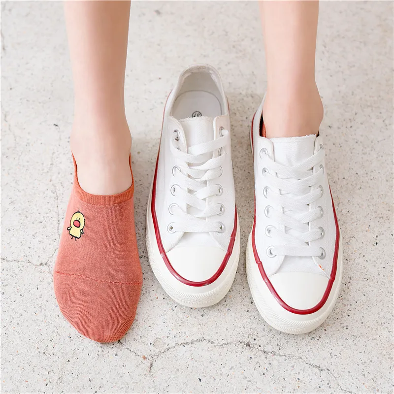 

Japanese Spring Summer Cartoon Girl Low Waist Invisible Boat Socks College Style Cute Animal Embroidery Creative Skarpetki