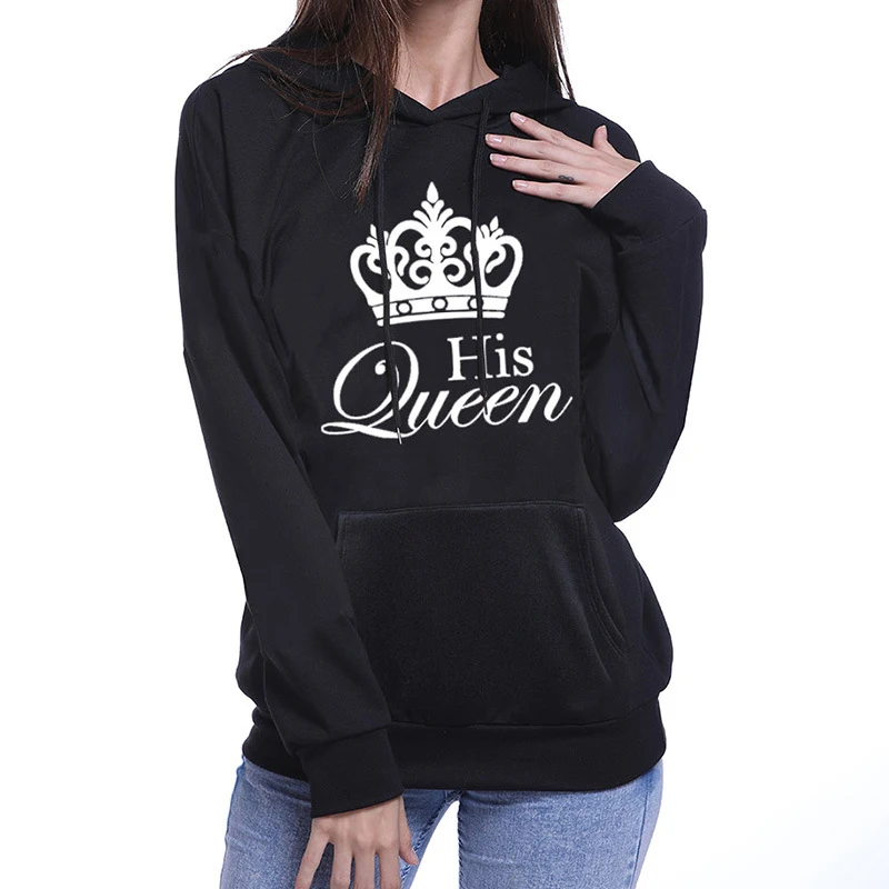 Her King His queen Lovers свитер с капюшоном принтом модная Женская толстовка надписью