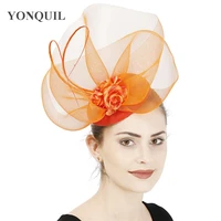 orange flower fascinator hats cocktail tea party church hats hair clips accessories vintage race wedding headpiece gray fedora