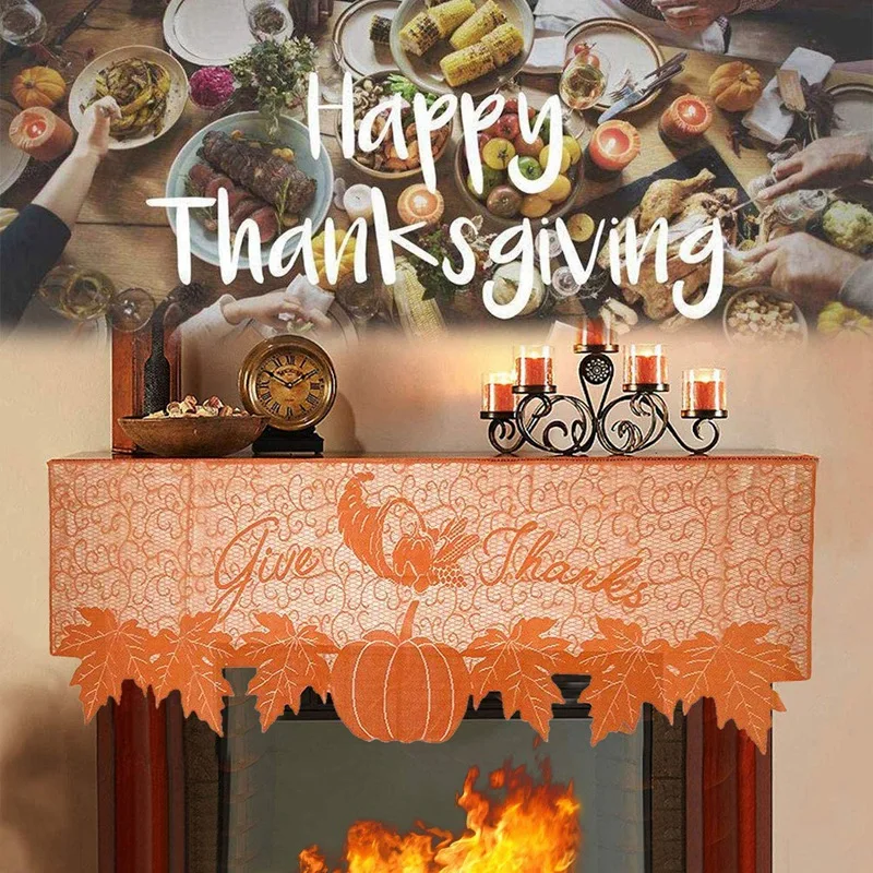 

Thanksgiving Halloween Maple Leaves Fireplace Scarf for Thanksgiving Door Decorations Autumn Table Cover-20 x 60 Inch