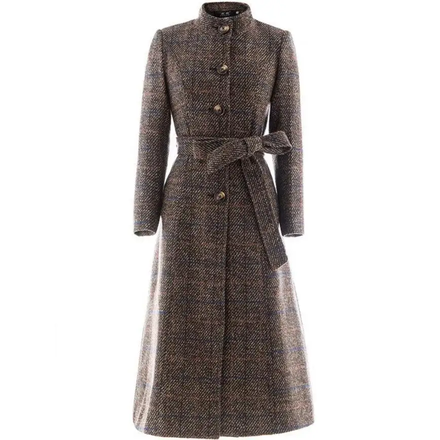 

Casual A-line X-Long Plaid Woolen 2021 New Fahsion Women Wool Coats Trench Winter Outerwear