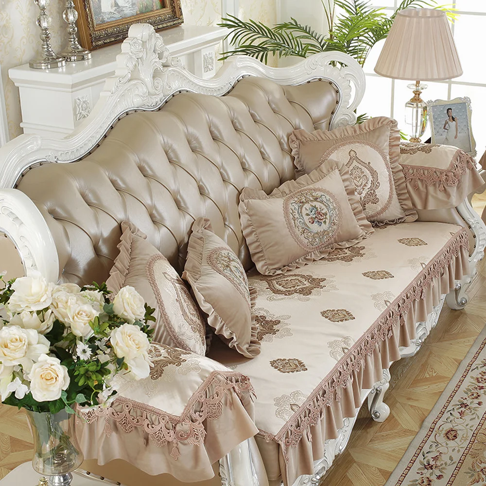 Luxurious high prhecision silk sectional sofa cover Upscale European jacquard recliner On-slip cushion pillowcase | Дом и сад