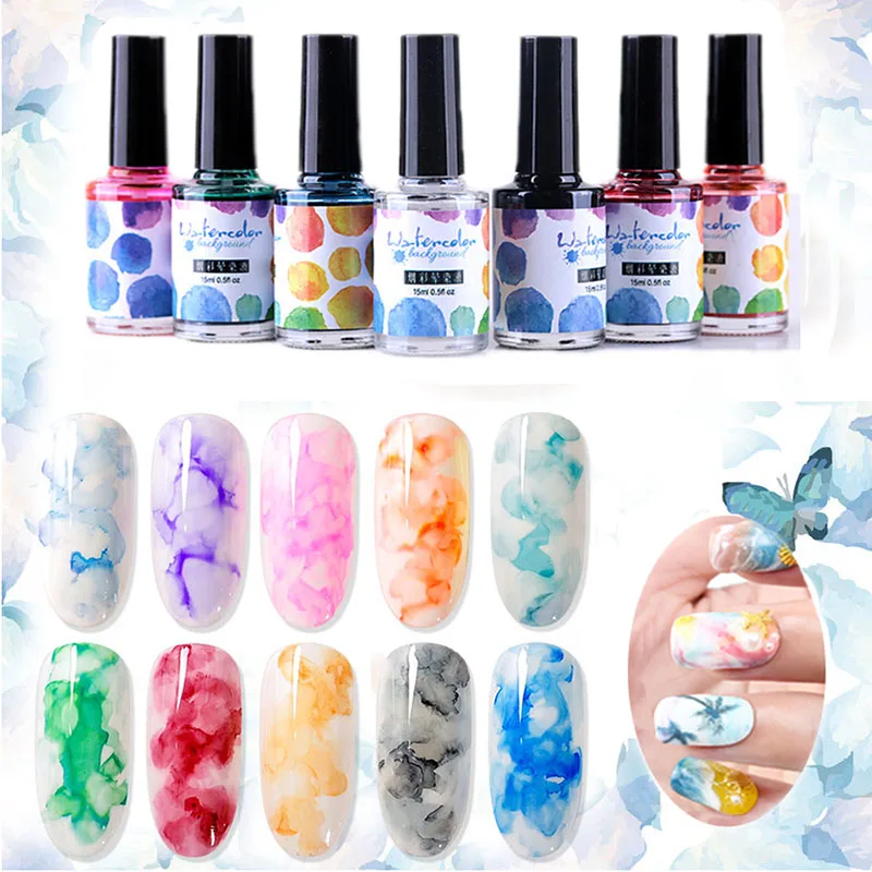 

15ml DIY Watercolor Smudge Bubble Ink Nail Art Nail Polish Fast Dry Nail ink smudge Liquid marble nail polish Nail decoration