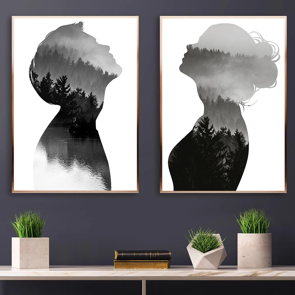 Абстрактная настенная живопись на холсте Настенная картина пейзаж человек