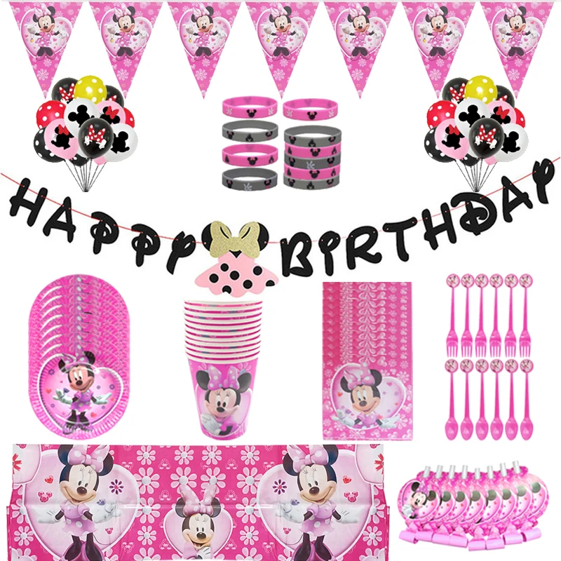 

117pcs Disney Minnie Mouse Theme Party Supplies Disposable Cake Tableware Balloon Kid Girls Birthday Party Decorations Gifts