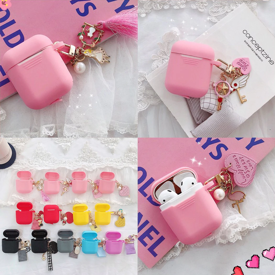 Для AirPods чехол, роскошный подвесной орнамент с кольцом для ключей, Мультяшные аксессуары, силиконовый чехол, беспроводная Крышка для наушников для Airp ods 2