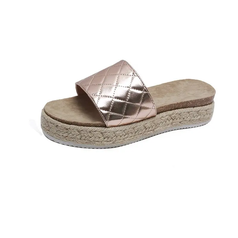 

Shoes Woman's Slippers Low Slides Big Size Fashion 2021 Luxury Summer Fabric Basic PU Rome Hoof Heels Rubber Female Shoes Big Si
