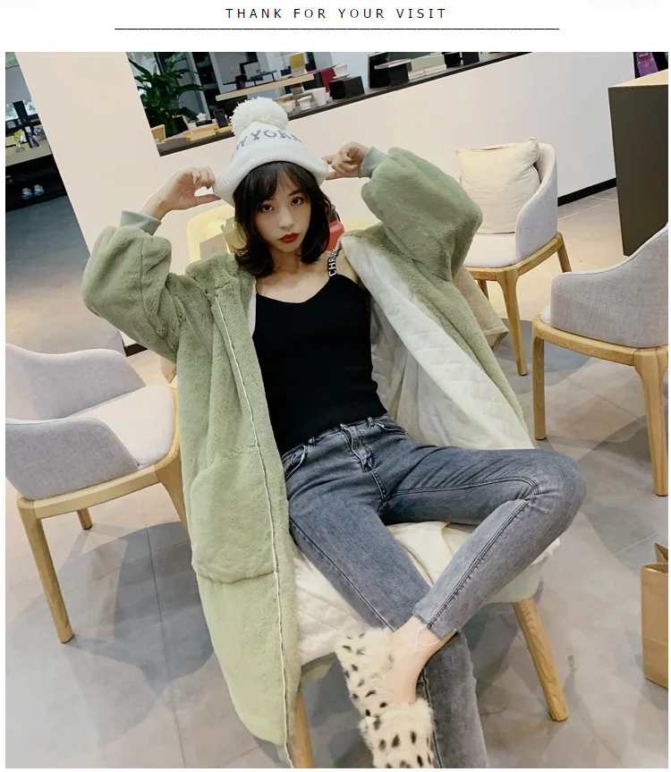 30 Degrees Fur Coat Women Casual Hoodies Furry Thick Warm Long Faux Rabbit Fur Jacket Loose Winter Coat Women OverCoat