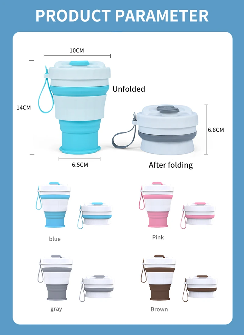 

Hot Coffee Mugs Travel Collapsible Silicone Cup 480ML Outdoor Folding Water Cups BPA FREE Compression Handy Cup Tea Coffee Cups