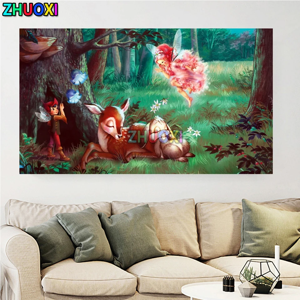 

New Arrival 5D DIY Diamond Painting Cartoon fairy and sika deer patterns bead Embroidery Cross Stitch kids room decoration gift