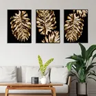 Постер с золотой ладонью, Картина на холсте с растениями, листья монстеры, Настенная картина, современная картина для гостиной на стену, домашний декор
