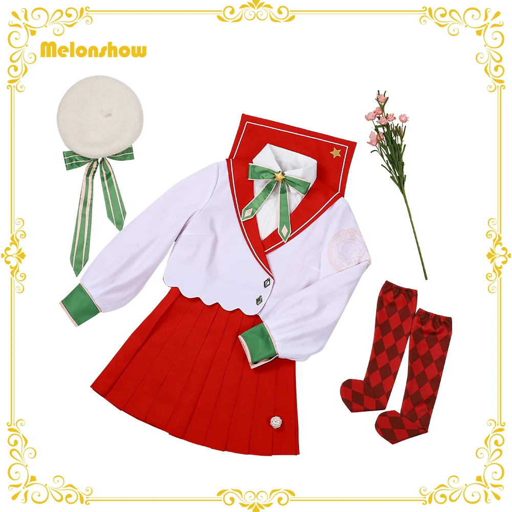 

Melonshow Kinomoto Sakura Cosplay Costume Anime Sakura Card Captor Red White Cosplay Uniform Kawaii Dress Sweet Lolita Christmas