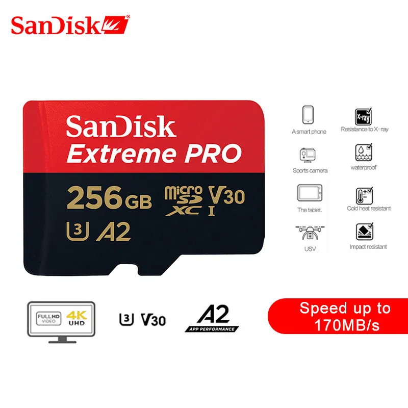 SanDisk Extreme PRO micro sd карта скорость чтения 170 МБ/с./с 128 Гб 64 Гб U3 V30 A2 32 Гб A1 карта памяти SDXC флэш-карта TF карта 4K UHD