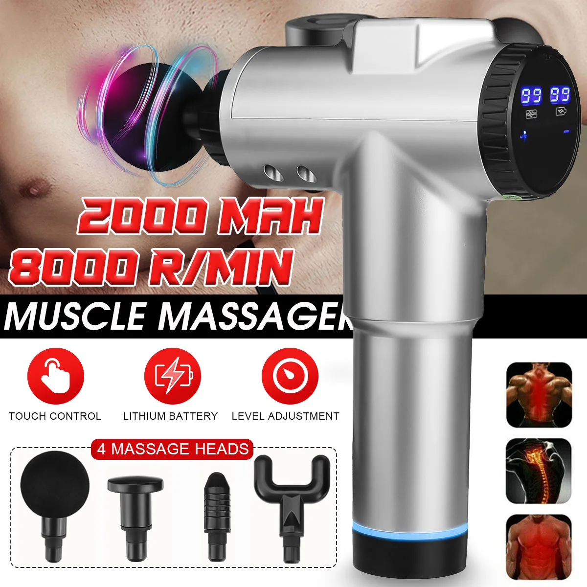 

Электрический массажер для мышц, 99 передач, 8000 об/мин