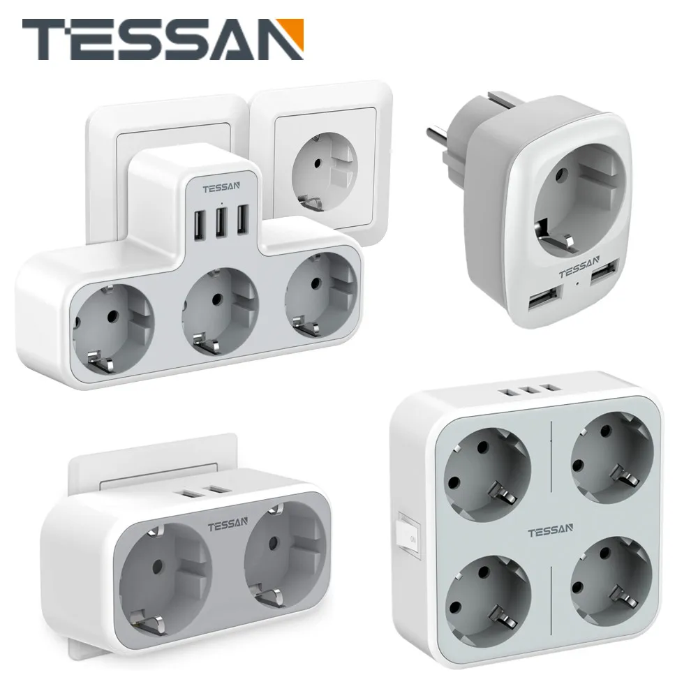 

Сетевой адаптер TESSAN Europe с 1/2/3/4 розетками и 2/3 USB-портами