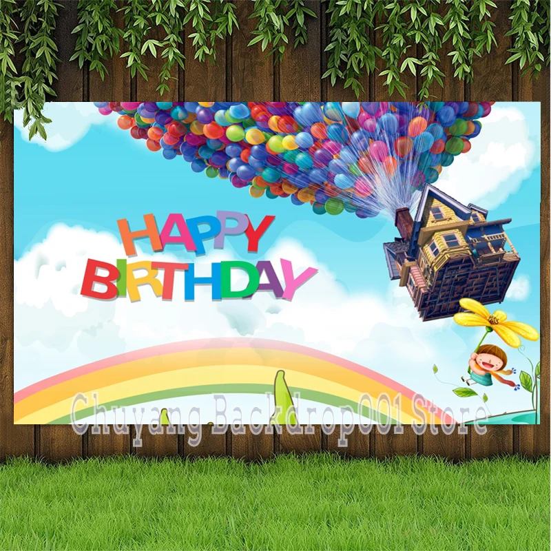 

Виниловый фон для фотосъемки новорожденных с изображением белого облака воздушных шаров летающего замка праздничного дня рождения