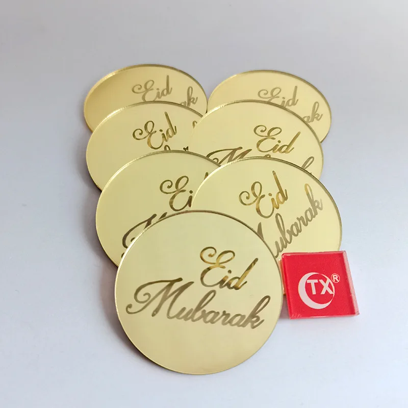 

New Eid Mubarak 5cm Circle Acrylic Cupcake Topper Gold Ramadan Cake Topper for Hajj Mubarak Cake Decorations Muslim Eid Baking