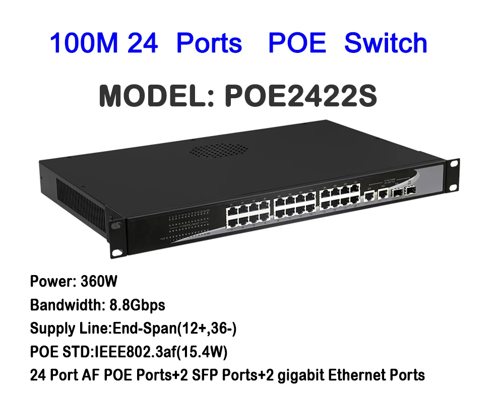 2 гигабитная сеть Uplink Ethernet 24 порта 360 Вт PoE переключатель 1U Монтажная стойка|mount|mount