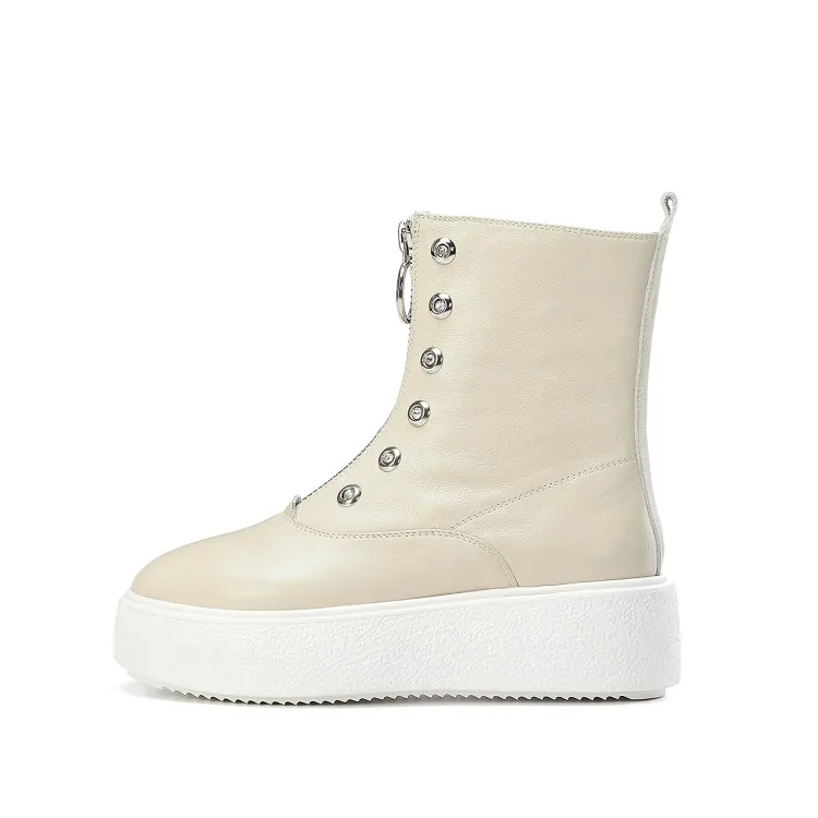 Женские ботильоны из коровьей кожи с заклепками и круглым носком | Обувь