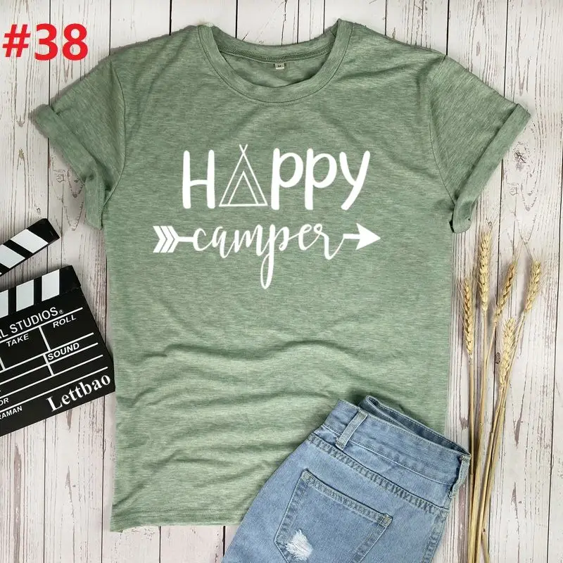 

Casual T-shirt Women Spring Summer Short Sleeve Fashion Happy Camper Print Tops Loose Harajuku Tshirts 2021 S-XXL Tshirt