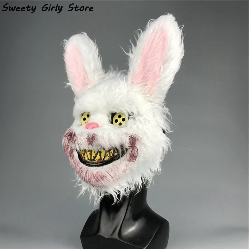 

Rabbit Cosplay Mask Halloween Party Scary Head Cover Halloween Carnival Costume Headgear Props Handmade Dance Masquerade Horror