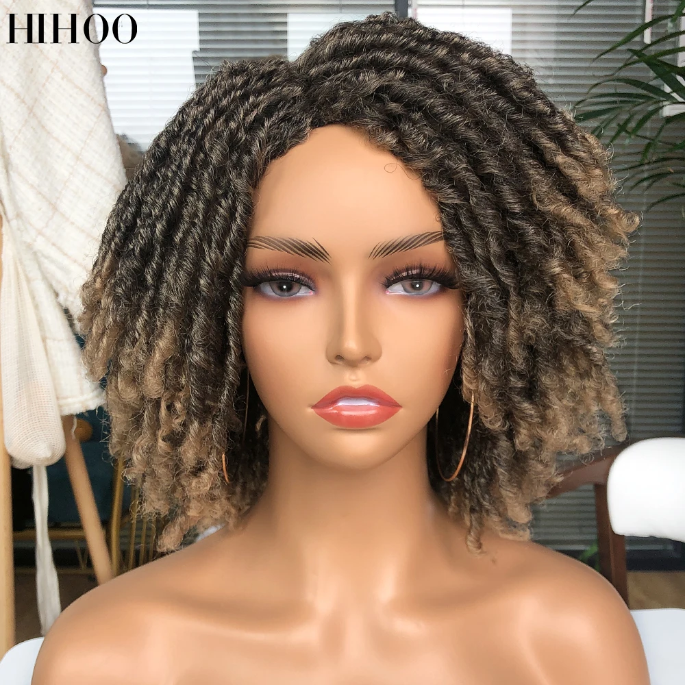 

Dreadlock Curly Wig Soft Short Synthetic Natural Hair Wigs With Bangs For Black Women Ombre Crochet Twist Hair Wigs 14inch