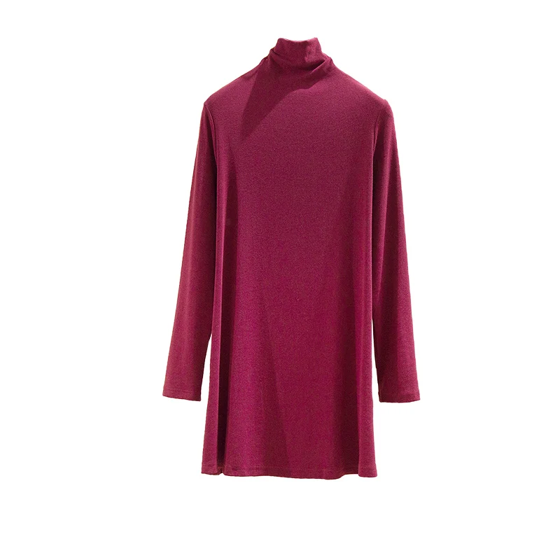 

2021 Spring Autumn Women's Pullover Large Women's Long Sleeve T-Shirt Top Bottom Top High Collar Loose Medium Length Top