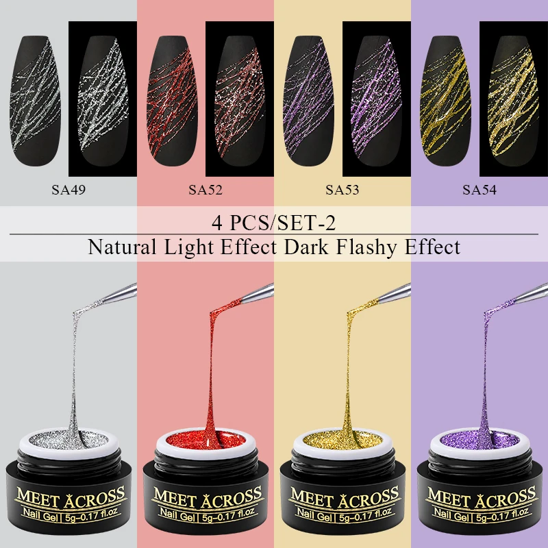 

4PCS Reflective Glitter Spider Nail Gel Set Nail Polish Nail Art Sparkling Effect Wire Line Drawing Painting Nail Gel Varnish