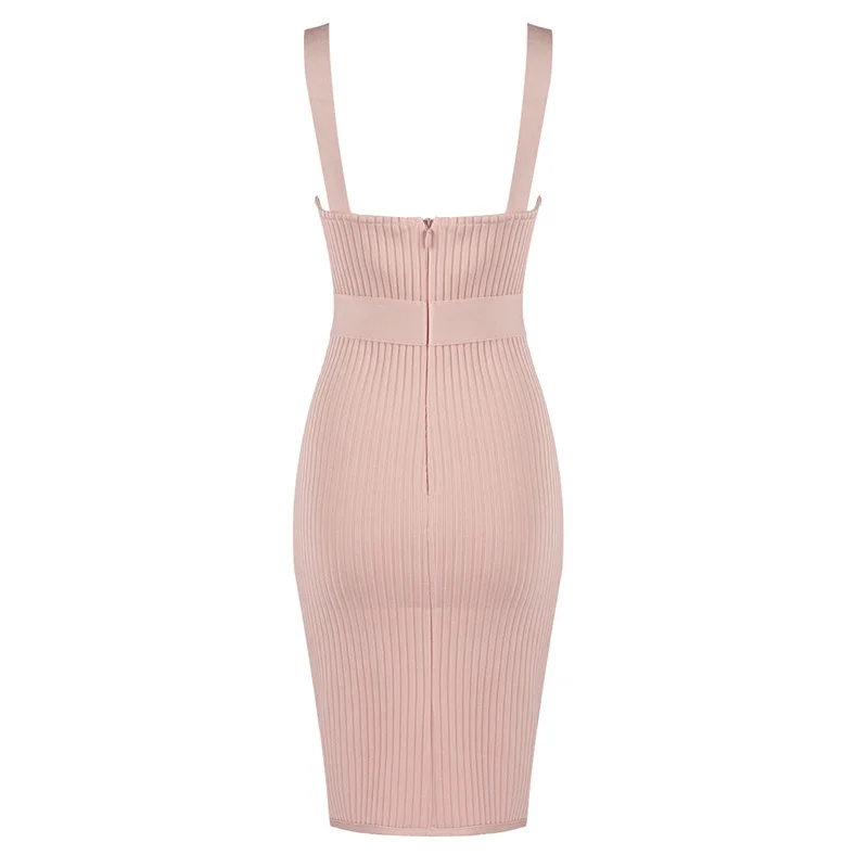 

Top quality famous Pink V neck style Sexy rayon Bandage Club tights Bodycon dress