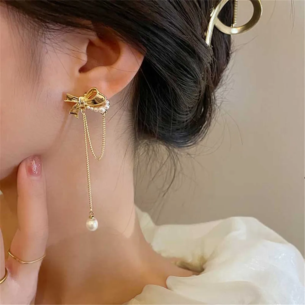 

Qualities Long tassel pearl bow earrings eardrop Gifts for women Butterfly Birthday Pearl earrings Pearl jewelry for women 2021