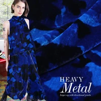 sapphire blue flowers print silk velvet fabric for dress tissu au metre telas telas patchwork algodon tissus tecido stoffen tela