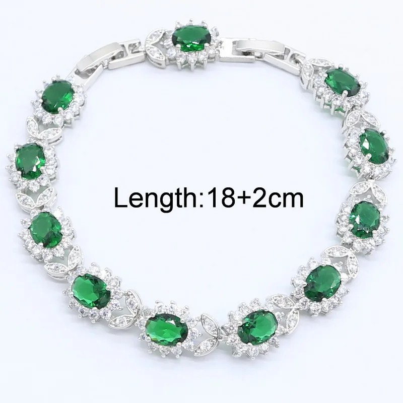 Женский ювелирный костюм серебряного цвета с зеленым цирконом белым кристаллом