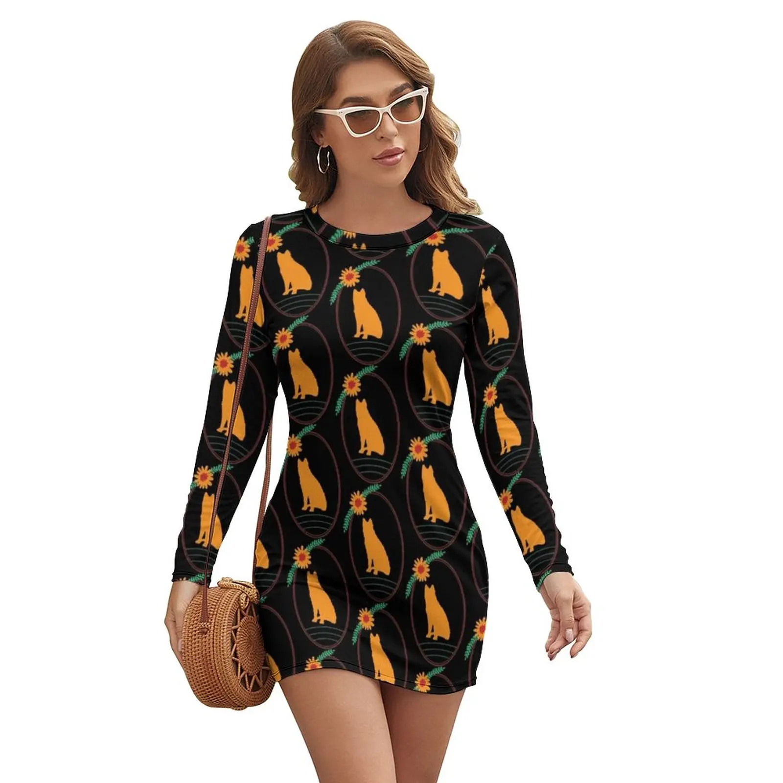 

Siberian Husky Dress Long Sleeve Summer Cheap Bodycon Style Female Spandex Long-Sleeve One-Piece Dress