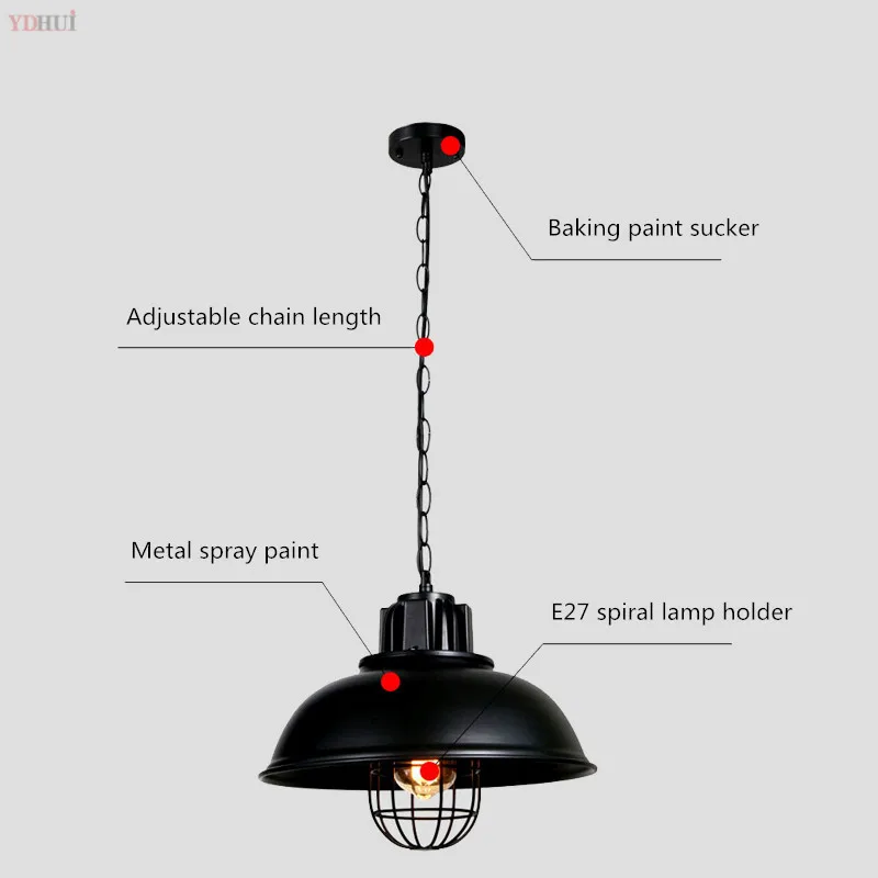 

Home Retro Industrial Pendant Lights cage Hanging lamp hanglampen Loft light American metal lampshade Home Fixtures Kitchen lamp